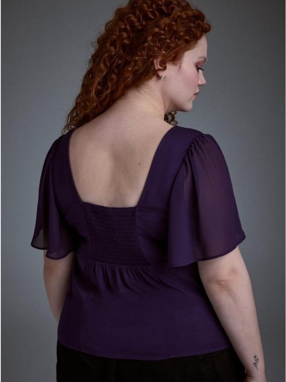 Torrid Nightfall Flutter Sleeve Corset Top Size 00 Blackberry Cordial Purple NWT - Picture 2 of 11